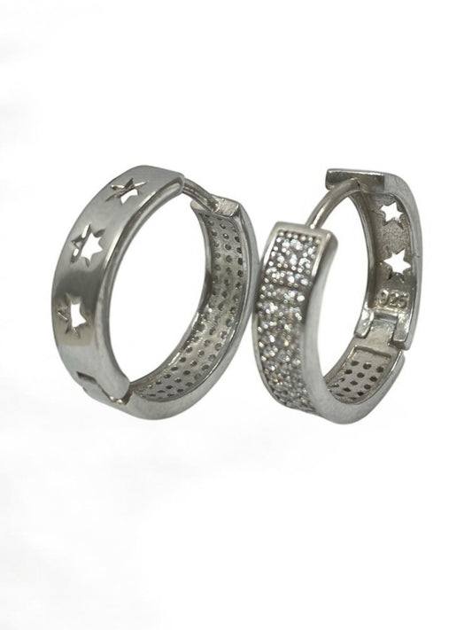 White Silver  Earring with CZ hoop
