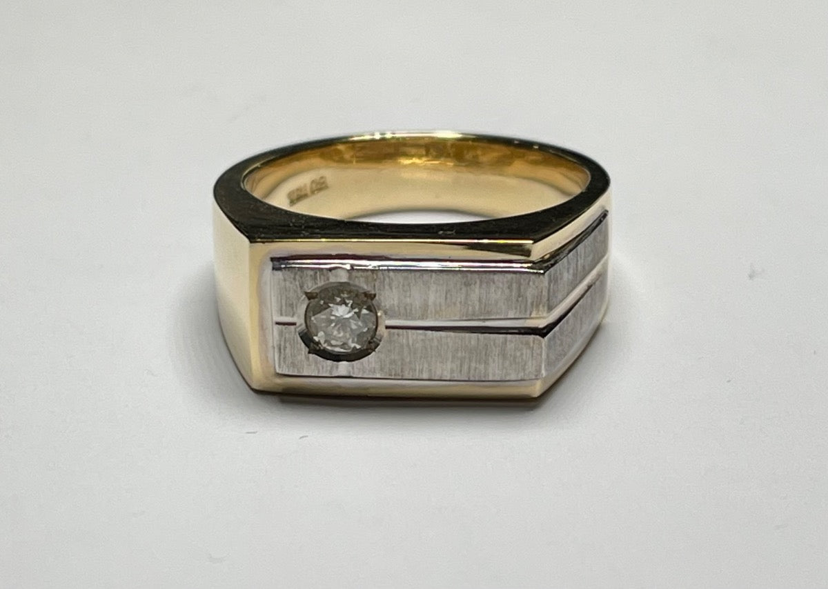 18K Two-Tone Gold  Men's Ring with Diamond