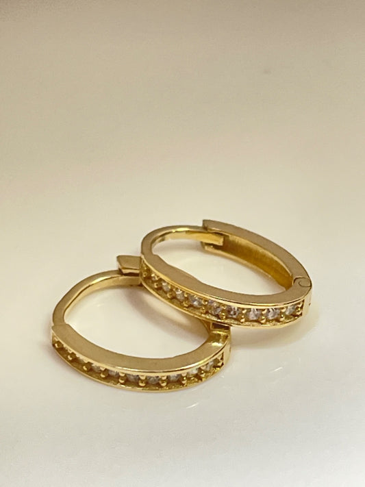 14K Yellow Gold Cz Hoop Earring