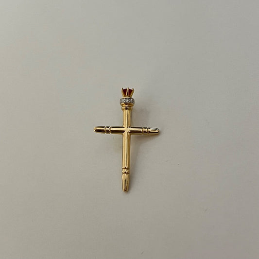 14K Yellow Gold Cross  Pendant with Diamond and Ruby