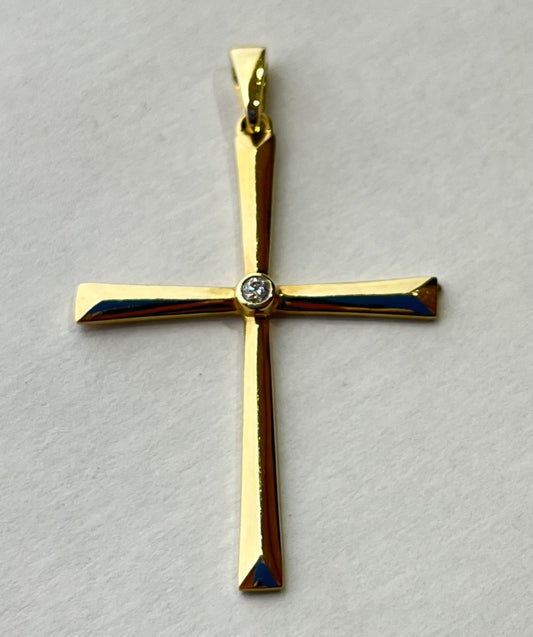 14K Yellow Gold Cross  Pendant with Diamond