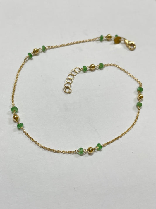 18K Yellow Gold  Anklet with Emerald