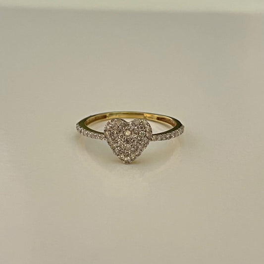 14K Yellow Gold Heart  Ring with Diamond