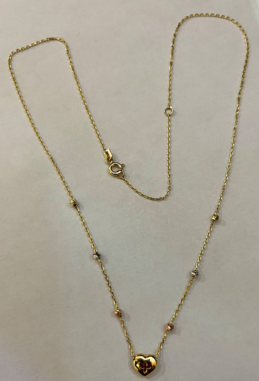 14K Tri-Tone Gold Heart  Charm Necklace Set