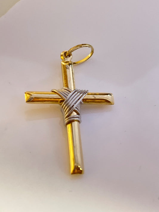 18K Two-Tone Gold Cross Pendant