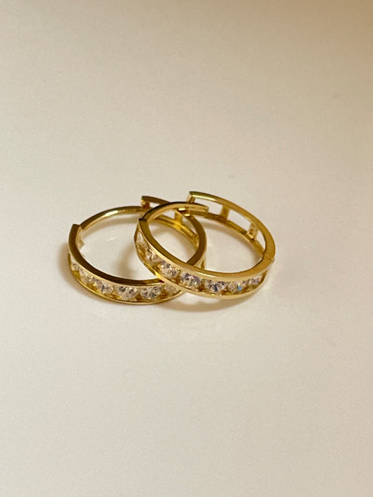 14K Yellow Gold Hoop Single Roll 11.6mm Very Small Earring with CZ