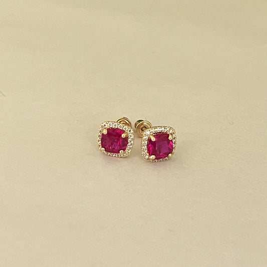 14K Yellow Gold Pink  Earring with CZ