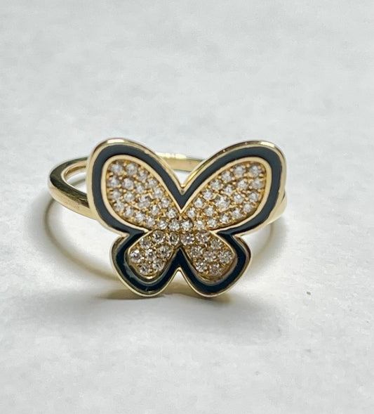 14K Yellow Gold Butterfly  Ring with Diamond