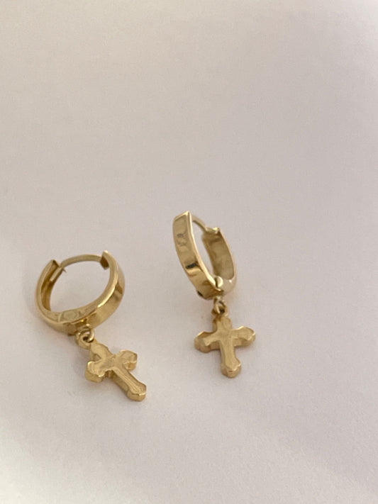 18K Yellow Gold With Cross Earring