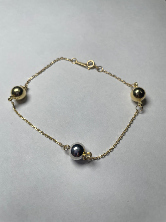 18K Two-Tone Gold Ball Bracelet