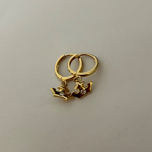 14K Yellow Gold Crown Hoop Earring with CZ