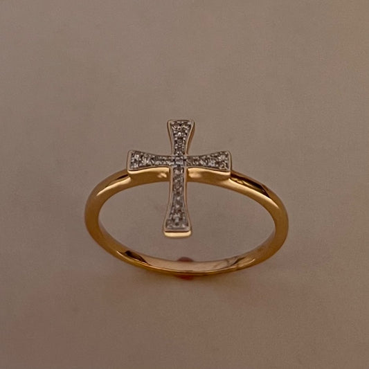14K Rose Gold Cross  Ring with Diamond