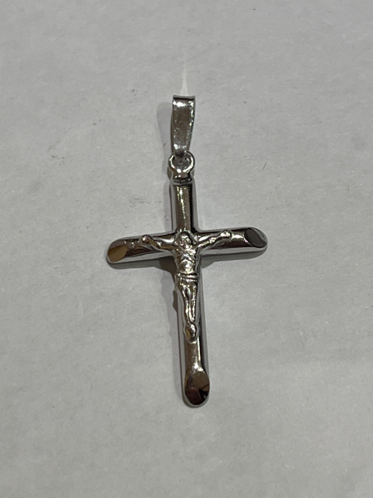 White Silver Cross With Jesus  Pendant