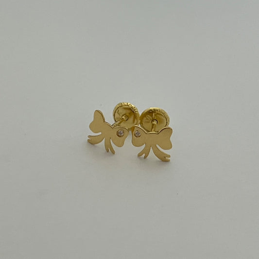18K Yellow Gold Bow Earring with CZ