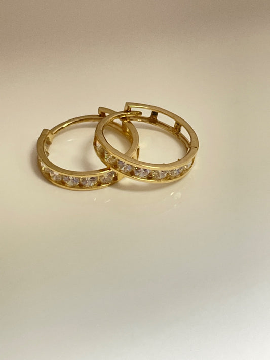 14K Yellow Gold Cz Hoop Earring