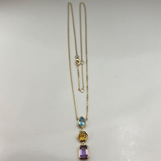 14K Yellow Gold  Necklace with Citrine, Topaz and Amethyst