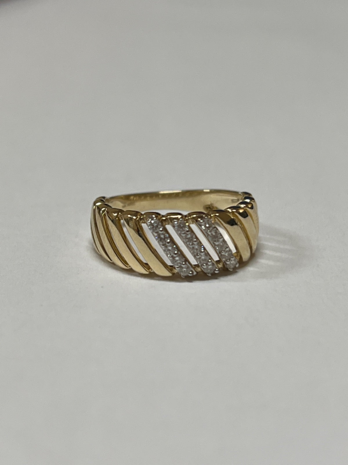 14K Yellow Gold 14K Gold Tracks Ring With Diamonds Ring with Diamond