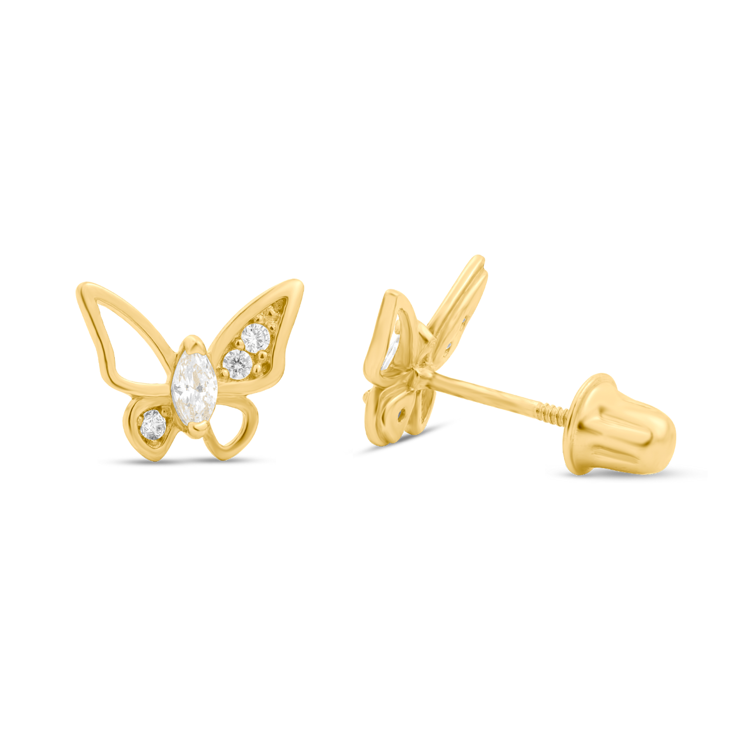 14K Yellow Gold Butterfly Earrings with CZs