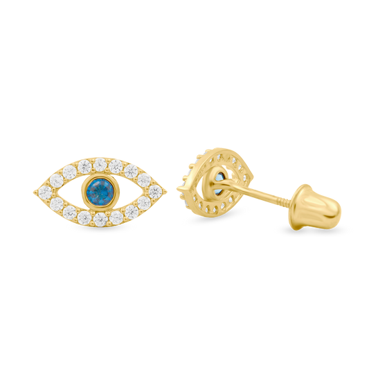14K Yellow Gold Evil Eye Earrings with CZs