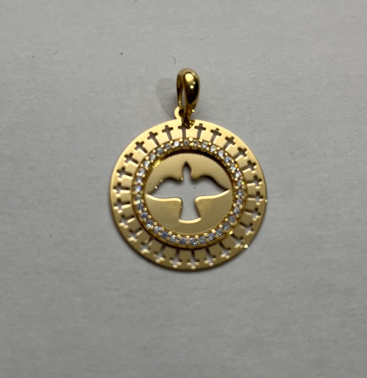 18K Yellow Gold Holy Spirit Pendant with CZ