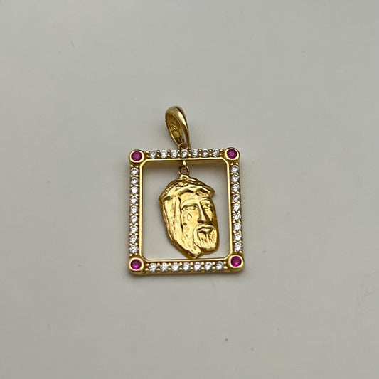 18K Yellow Gold Jesus  Pendant with CZ