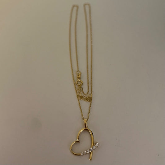 18K Yellow Gold Heart  Charm Necklace Set with CZ