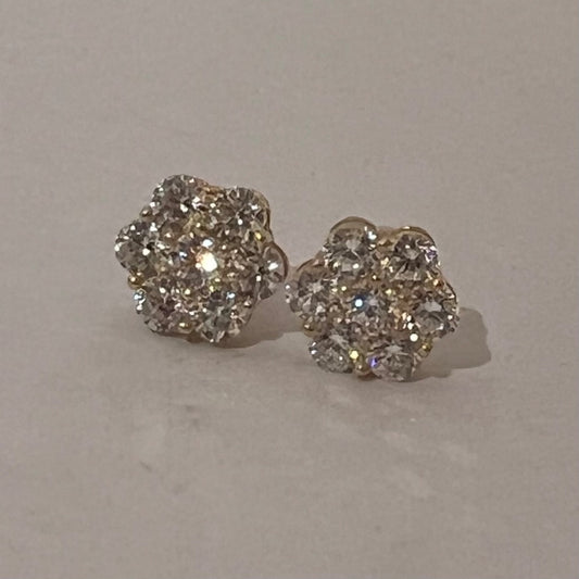 14K Yellow Gold Flower  Earring with CZ