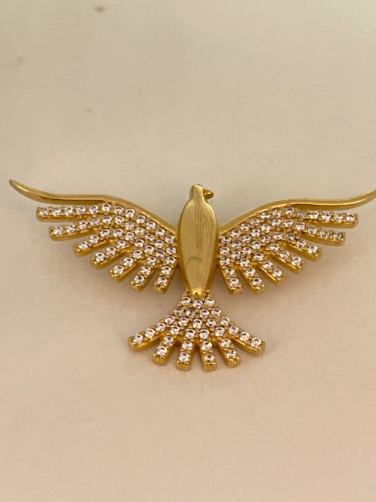 18K Yellow Gold Dove  Pendant with CZ