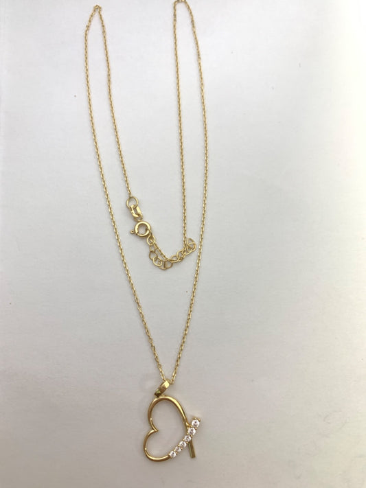 18K Yellow Gold Heart Chain with CZ