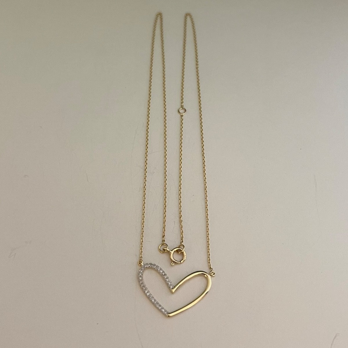 14K Yellow Gold Heart  Charm Necklace Set with CZ