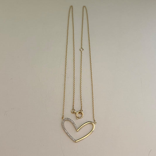 14K Yellow Gold Heart  Charm Necklace Set with CZ