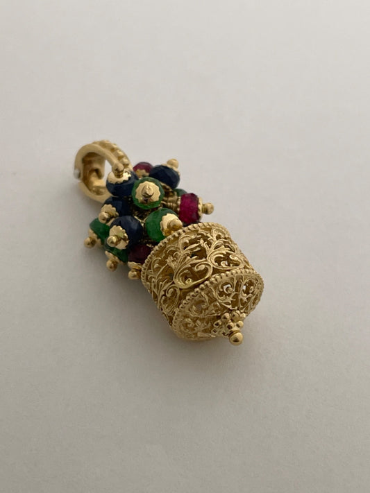 18K Yellow Gold Sunday Cole  Pendant with Emerald, Sapphire and Ruby