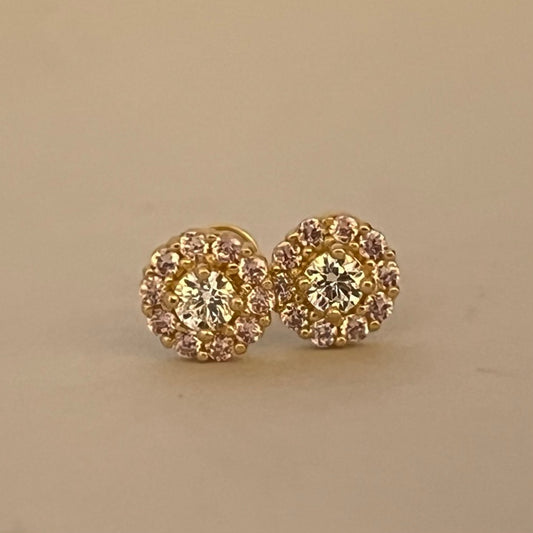 14K Yellow Gold Flower  Earring with CZ