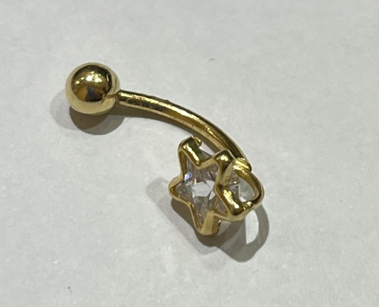 18K Yellow Gold Belly Button  Piercing with CZ