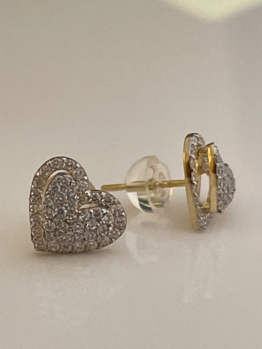 14K Yellow Gold Heart  Earring with CZ