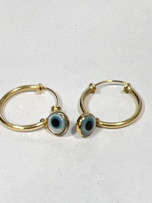 18K Yellow Gold Evil Eye Hoop Earrings