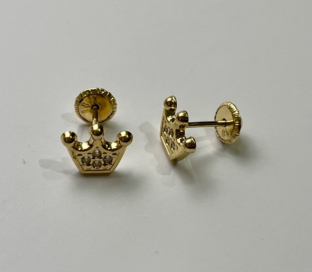 18K Yellow Gold Crown  Earring with CZ