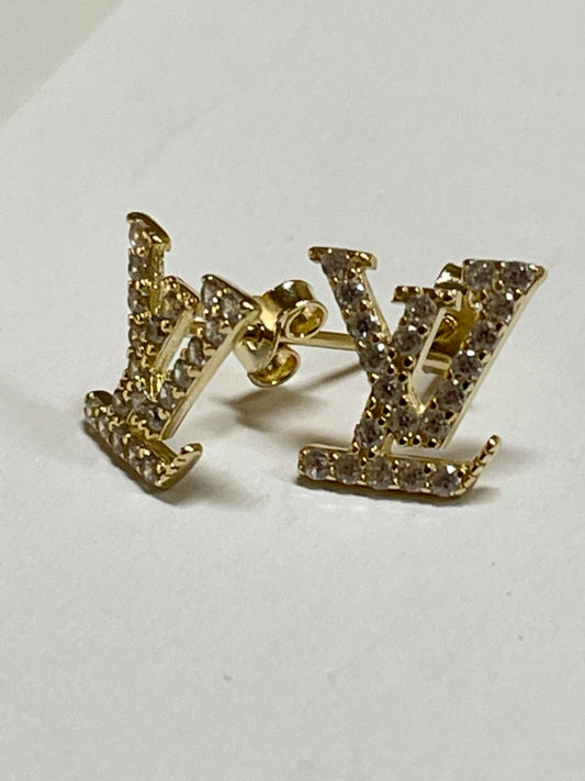 14K Yellow Gold LV Earring with CZ