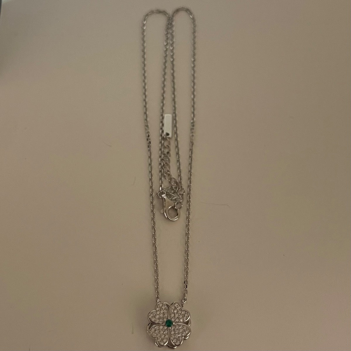 Silver Green Flower  Charm Necklace Set with CZ