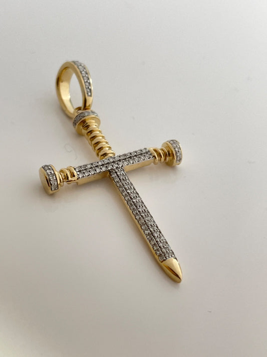 14K Yellow Gold Cross Pendant with Diamond