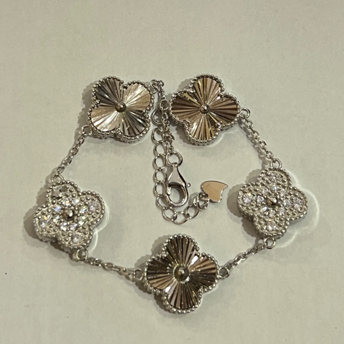 Silver Four Leaf Clover  Bracelet with CZ