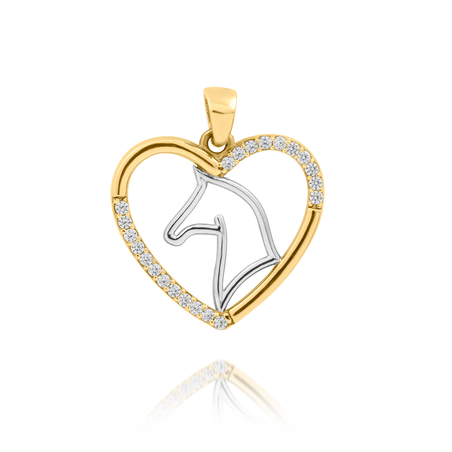18K Two-Toned Horse in Heart Charm with CZ