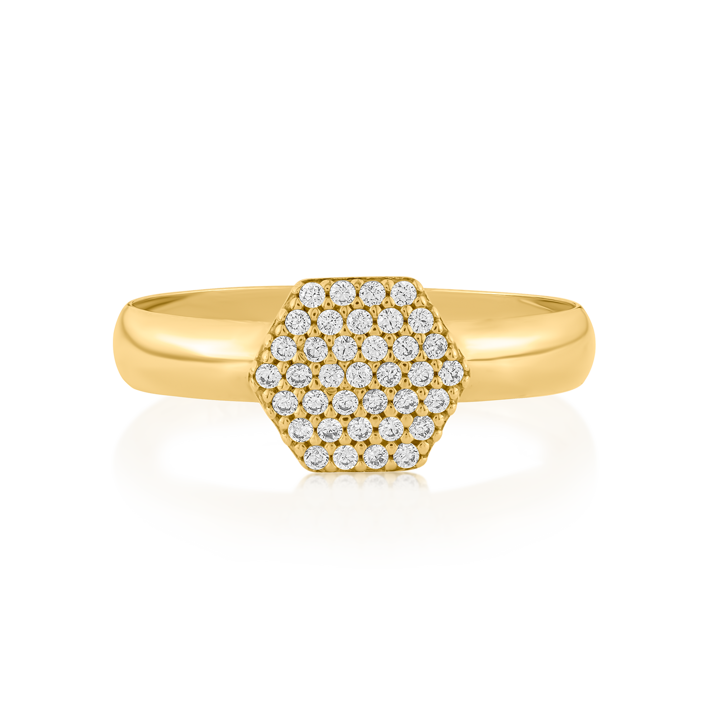 18K Yellow Gold Hexagonal Pave Ring with CZs