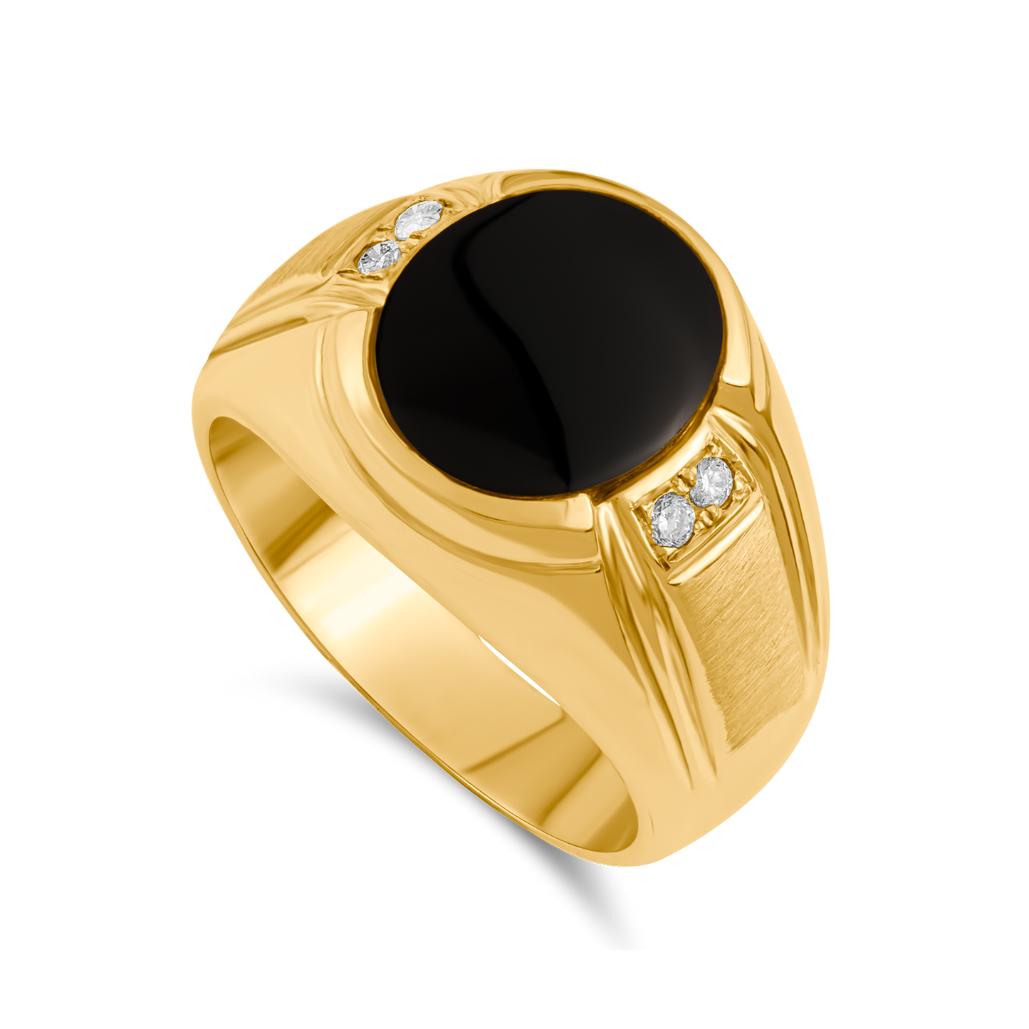 18K Yellow Gold Onyx Men's Ring with Diamonds