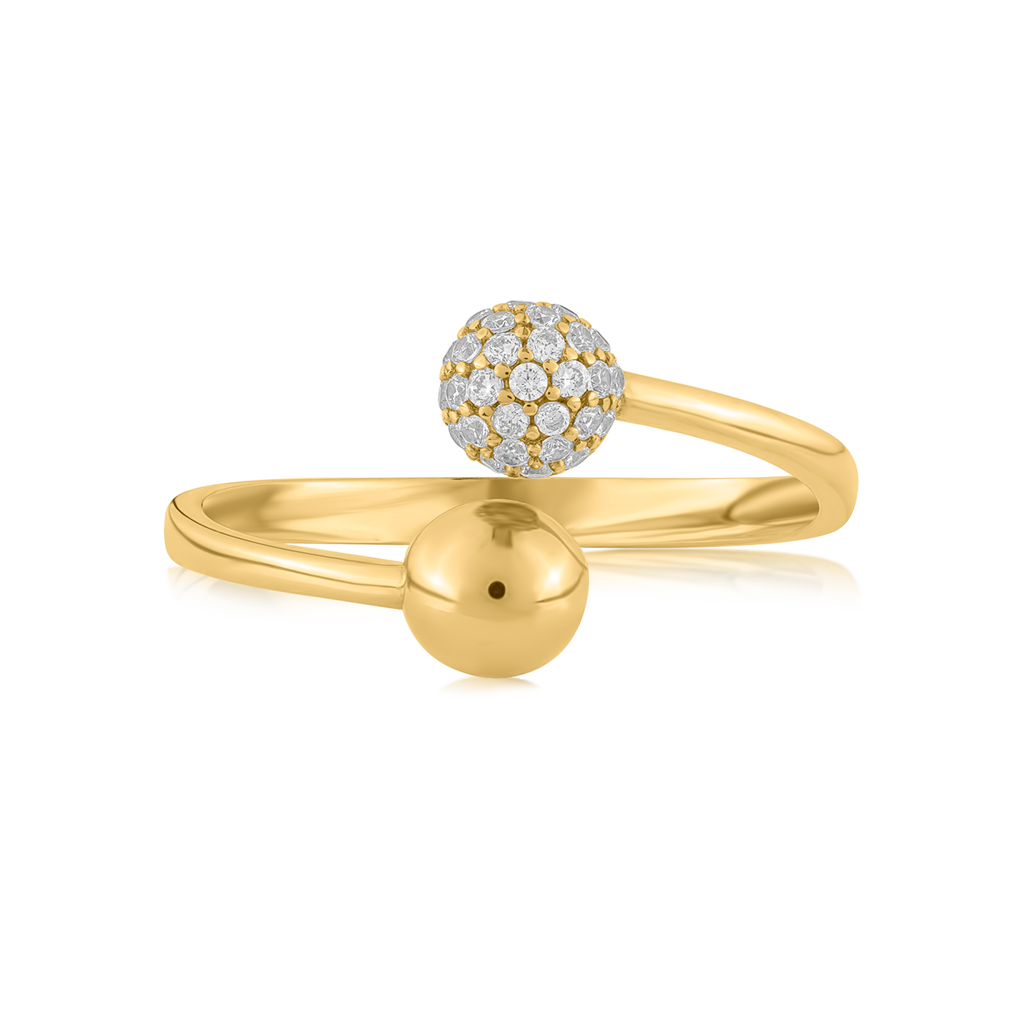 18K Yellow Gold Smooth Ball and Pavé CZs Ring
