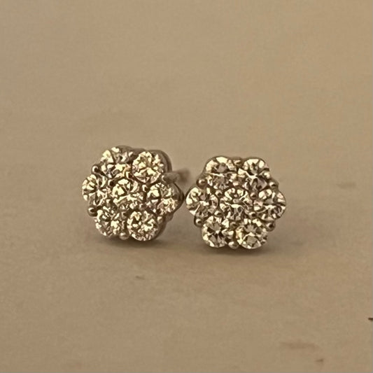 14K White Gold Flower  Earring with CZ