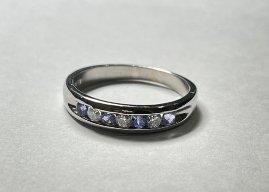 18K Yellow Gold  Wedding Band with Diamond and Tanzanite