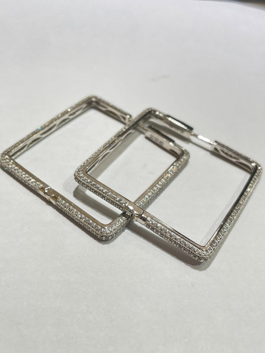 Silver Rectangular Earring with CZ