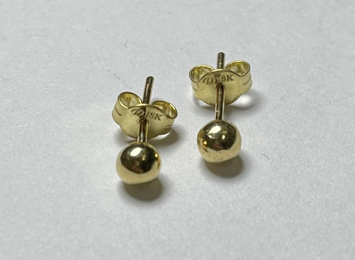 18K Yellow Gold 4mm Ball  Earrings