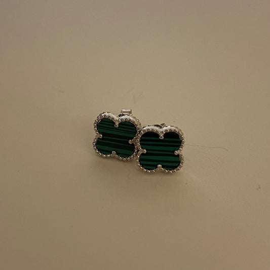 Silver Green Four Leaf Clover  Earring with CZ